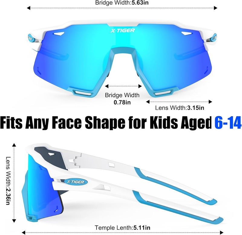 Xtiger Polarized Kids Sunglasses Youth Baseball Sunglasses UV400 Boys Girls Sports Sun Glasses for Softball Cycling Scooter - Image 3